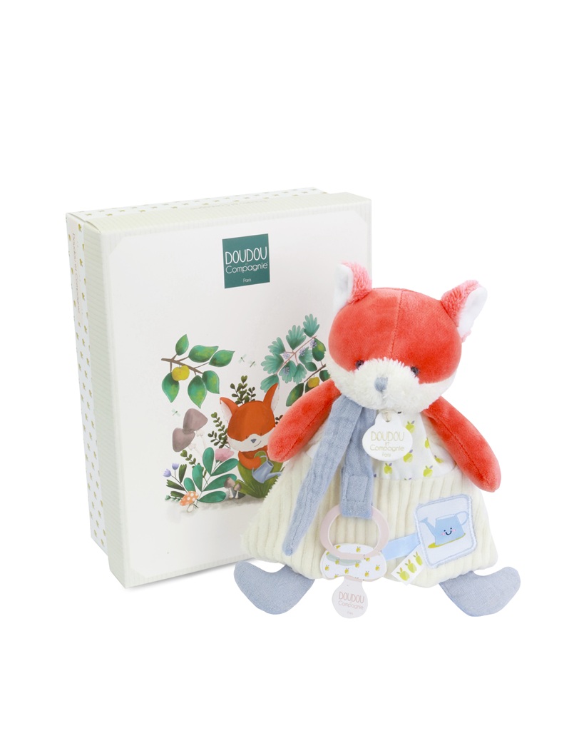 Doudou Dárková sada Plyšová liška Romarin s úchytem na dudlík 19 cm